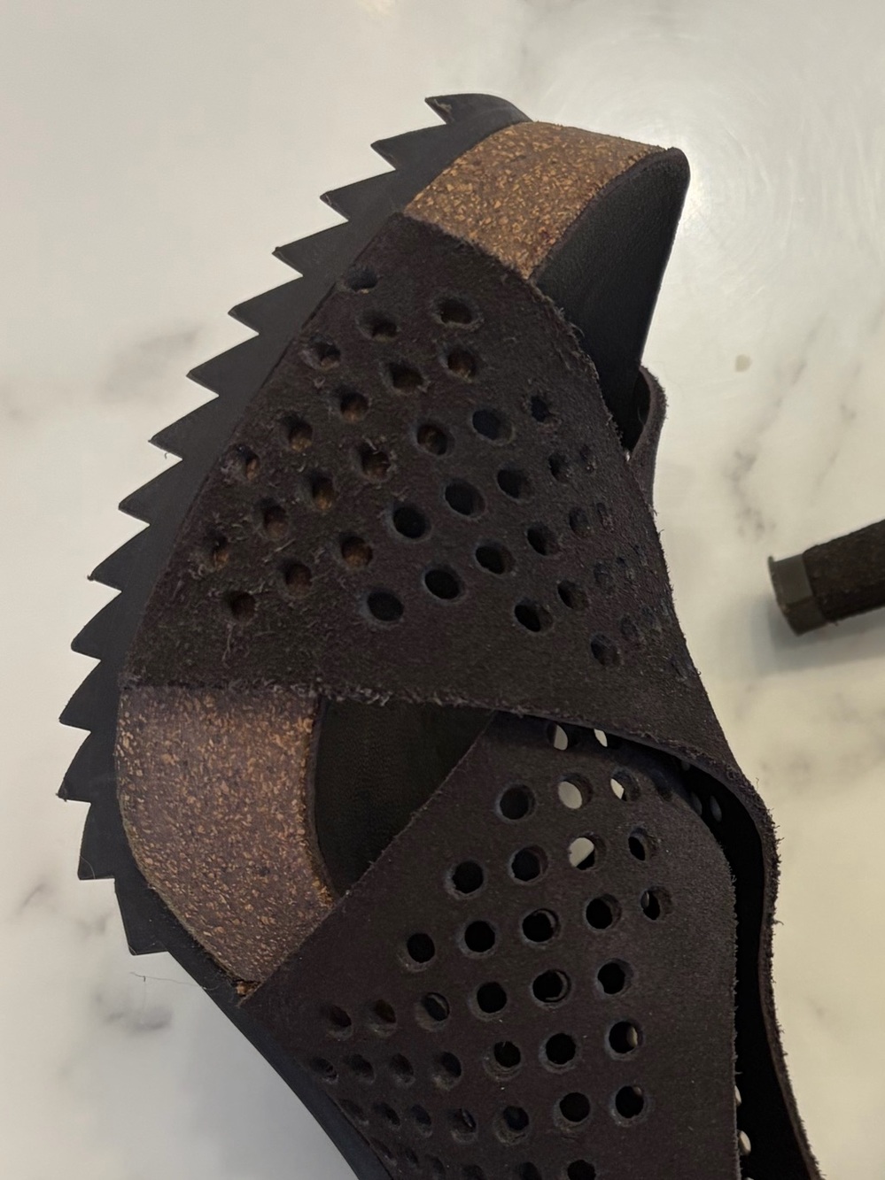 Pedro Garcia Tan Perforated Suede Open-Toe Slingback Heels - Picture 4 of 12